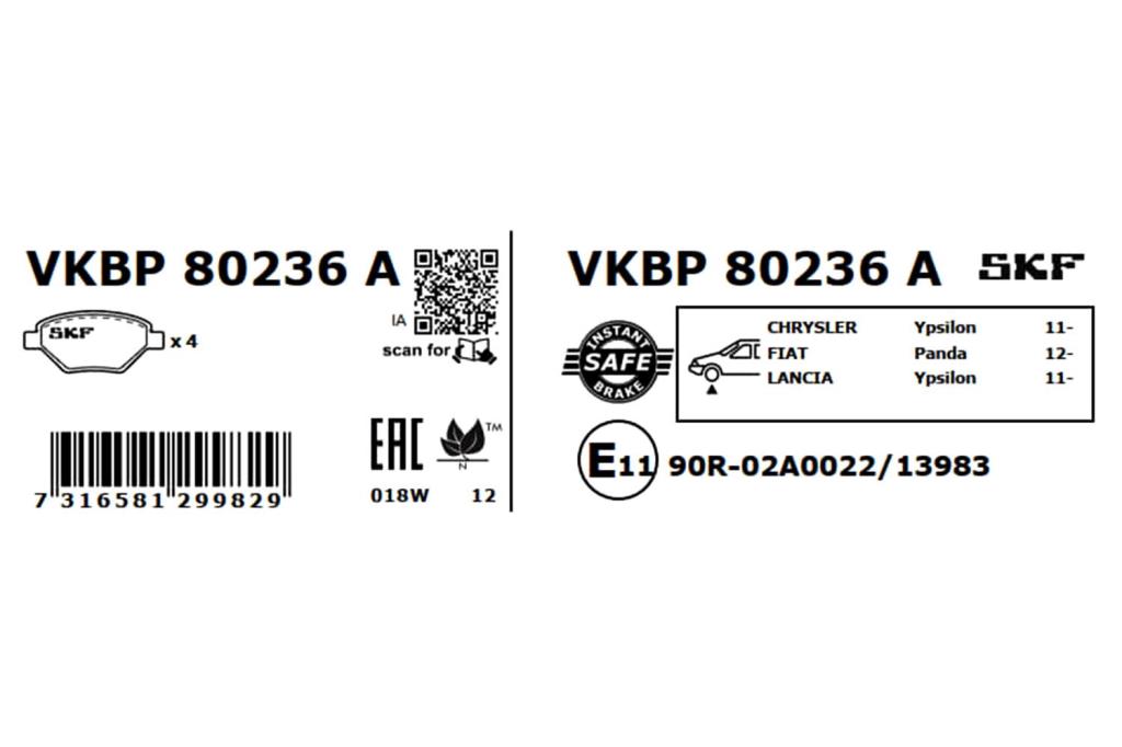 Jogo de 4 pastilhas de travão SKF ref. VKBP 80236 A